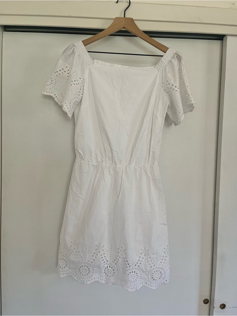 WHBM White Eyelet Cotton Off-Shoulder Summer Dress